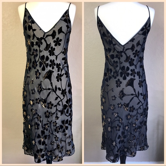Tahari Dresses & Skirts - Tahari ~ Black Sheer Slip Dress w/Velvet Floral~ 6